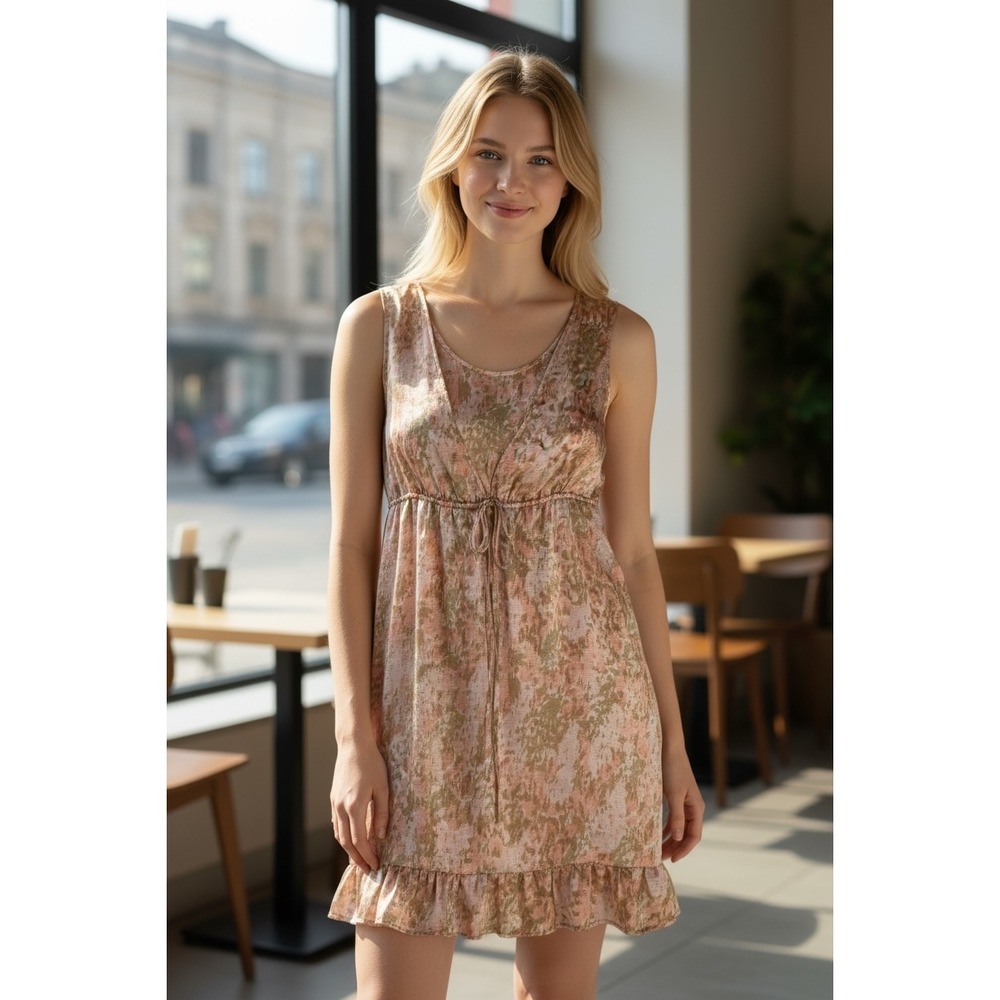 Talbots Dress‎ Womens 16P Pastel Pink Floral Ruffle Hem Empire Waist